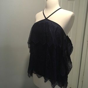 WHBM Strappy Cold Shoulder navy blue blouse